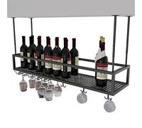 NHYHEHMR Rack en Verre à vin, Porte-Verre à vin Suspendu, Porte-Porte-Bouteilles à vin en métal, casier à vin réglable avec Porte-Verre, Plafond de vestiaire Noir Mat