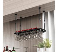 NHYHEHMR Rack en Verre à vin Suspendu en métal, Supports de Bouteilles à vin sous l'armoire, Porte-vin réglable, Porte-gobelet à l'envers, Porte-Bouteille de Plafond (Taille: 100cmx30cm)