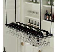 NHYHEHMR Rack exposant à vin Plafond Rack à vin avec Porte-Verre en Verre, Porte-Bouteilles à vin métal