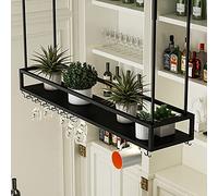 NHYHEHMR Rack exposant à vin Plafond Rack à vin et Porte-Verre à vin, Porte-vin en métal avec Porte-Verre, Support de Bouteille à vin Suspendu réglable pour Bars Cafe Kitchens, Matte