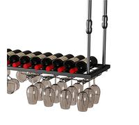 NHYHEHMR Rack exposant à vin Plafond Rack à vin - Hauteur et Largeur réglables, Porte-Bouteilles à l'envers et Support de Verre à vin, étagère en Verre d'étagère en Verre étagère étagère