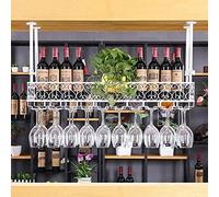 NHYHEHMR Rack exposant à vin Plafond Rack de vin - Porte-Verre à vin/Porte-Bouteilles à vin, étagère en Verre à lambe à l'envers, étagères flottantes réglables en Or étagères de Rangement