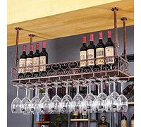 NHYHEHMR Rack exposant à vin Plafond Rassel à vin - Placez Les étagères flottantes en Bois Massif - Habitère de Bouteille de vin en Fer Mural, Grenier à l'envers, Cuisine/Salle à Manger