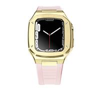 NHYHEHMR Sangle en caoutchouc pour bande 6 SE 5 4 44 mm Kit de modification de luxe pour iwatch 8 7 41mm 45 mm noble metal bezel Silicone Band