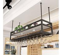 NHYHEHMR Verre à vin Suspendu et Porte-Bouteille pour Le Plafond de barreau à vin monté et étagère de Rangement de Garage aérien