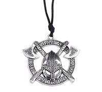 NHYHEHMR VIKING Runes Warrior Casque Collier pendentif rond pour hommes Battle Warrior Pendant Corde Chain Retro Jewelry Gift