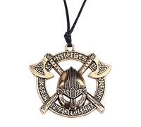 NHYHEHMR VIKING Runes Warrior Casque Collier pendentif rond pour hommes Battle Warrior Pendant Corde Chain Retro Jewelry Gift