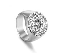 NHYHEHMR Viking secret de l'univers sceau anneau de ring pour les hommes les sept archanges Solomon Kabbalah Talisman Titanium Steel Rings