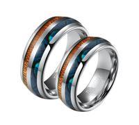 NHYHEHMR Wedding Rings Women and Men, Tungsten Couples Promise Ring 8MM Polished Round with Colorful Shell and Wood Grain Brown Rings Set