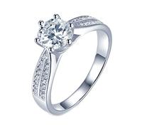 NHYHEHMR Women Wedding Rings, Women Rings 925 Moissanite Ring Band Half Eternity Halo 6 Prong Round 1ct