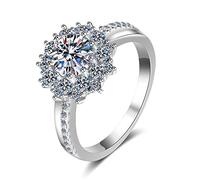 NHYHEHMR Women's Wedding Bands, Rings Women Elegant Flower Round Moissanite/Cubic Zirconia Promise Ring