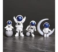 Ni-JASW Lot de 4 Statues d'astronaute Bleues et Blanches - Figurines de Sculptures d'astronaute - Figurines sur Le thème de l'espace - Décoration pour Chambre d'enfant