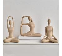 Ni-JASW Sandstone Meditation Yoga Statues Set of 3, Resin Zen Yoga Figurines for Bookself, Home Decor, Gifts