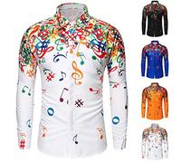 Ni_ka Chemise Hawaïenne Homme Grande Taille Impression Note Cool La Fête Disco Top à Manches Longues