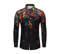Ni_ka Chemise Hawaïenne Homme Grande Taille Impression Note Cool La Fête Disco Top à Manches Longues