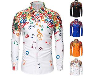 Ni_ka Chemise Hawaïenne Homme Grande Taille Impression Note Cool La Fête Disco Top à Manches Longues
