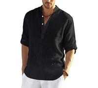 Ni_ka Chemise Homme Chemise En Lin Pour Hommes à La Mode Homme Polo Manche Longues Homme Top Noir,Army Green,Gris,Blanc