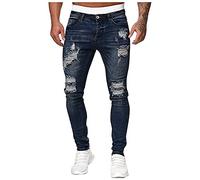 Ni_ka Dechire Pantalon en Denim Homme Coupe Slim Trou Frotté DéContracté Jeans Chino à La Mode Zipper Jean Skinny