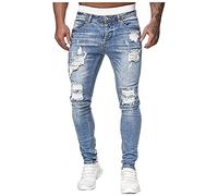 Ni_ka Dechire Pantalon en Denim Homme Coupe Slim Trou Frotté DéContracté Jeans Chino à La Mode Zipper Jean Skinny, Ni_kapants44568, Bleu Clair, L