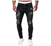 Ni_ka Dechire Pantalon en Denim Homme Coupe Slim Trou Frotté DéContracté Jeans Chino à La Mode Zipper Jean Skinny