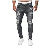 Ni_ka Dechire Pantalon en Denim Homme Coupe Slim Trou Frotté DéContracté Jeans Chino à La Mode Zipper Jean Skinny