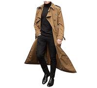 Ni_ka Hommes Manteau Long Trench-Coat Mince à Manches Longues Double Boutonnage Pardessus Veste Longue Classique Casual Outwear Col Revers Manteaux Blouson homme Parka Mode Printemps, Kaki, XL
