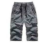 Ni_ka La Pantalon Large Homme Short Pantalons Court Simple pour Sports De Plage Pant à SéChage Rapide Grande Taille avec Taille éLastique Noir Gris Taille L à 8XL, 6XL, (Ni_kashorts44571)