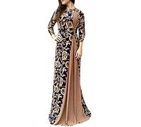 Ni_ka Maxi Dress Femme Grande Taille Dubai Arabian Print Long Dresses Slim Fit Robe Musulmane Chic Jupe Longue Islamique Noir Bleu Taille S à 5XL, Marron, 4XL, (Ni_kadress44581)