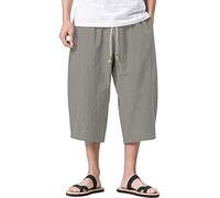 Ni_ka Pantalon Lin Short Homme Grand Pantalons De Yoga Sport DéContracté avec Cordon De Serrage Et Taille éLastique Taille Noir Gris Taille M à 5XL