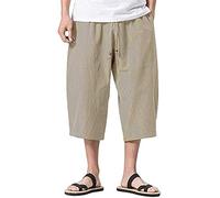 Ni_ka Pantalon Lin Short Homme Grand Pantalons De Yoga Sport DéContracté avec Cordon De Serrage Et Taille éLastique Taille Noir Gris Taille M à 5XL