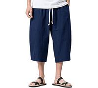 Ni_ka Pantalon Lin Short Homme Grand Pantalons De Yoga Sport DéContracté avec Cordon De Serrage Et Taille éLastique Taille Noir Gris Taille M à 5XL