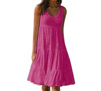 Ni_ka Robe De Plage Femme Unie à Col Rond Robe D'éTé Chic Grande Taille LéGer Et Confortable Dress Noir Blanc Rose Taille S à 5XL, Ni_kashirt44599