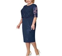 Ni_ka Robe De SoiréE Grande Taille Chic Et Dentelle Robes Mere De La Mariee Mariage Invité éLéGante Au Genou Dress Summer Rouge Bleu Taille S à 5XL, Marine, (Ni_kadress44593)