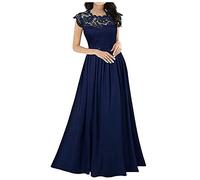Ni_ka Robe Demoiselle d'honneur Femme Chic Et Glamour Robes De SoiréE Longue en Dentelle Col Rond sans Manches Maxi Dress Ete Noir Rouge Taille S à 2XL, Ni_kashirt44595, Bleu