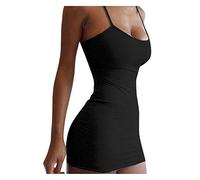 Ni_ka Robe Femme Sexy Club Libertin Grande Taille Mini Robes Courte Moulante Bretelle Dresses Chic Slim sans Manches Dress Summer Long Debardeur Tops T-Shirt Noir Gris 5XL