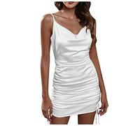 Ni_ka Robe Femme Sexy Club Libertin Robes Courte à Encolure en V Chic Bretelles Dresses Couleur Unie Dos Nu Fin Dress Summer Noir Blanc Taille XS à XL