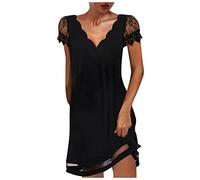 Ni_ka Robe Femme Sexy Dentelle Robes Col V Manches Courtes Dresses Chic Et Glamour Casual Dress Summer Noir