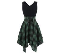 Ni_ka Robe irrégulière sans Bretelles à Bretelles croisées et à Carreaux Casual Robe, Z1-vert, XL, (Ni_kadress44633)