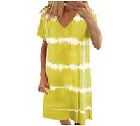 Ni_ka Robe Rayures Femme Grande Taille Robes Courtes Col V Sexy Women Dress Summer Casual Manches Courtes Dresses Long Tops T-Shirt Noir 5XL