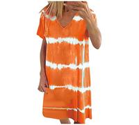 Ni_ka Robe Rayures Femme Grande Taille Robes Courtes Col V Sexy Women Dress Summer Casual Manches Courtes Dresses Long Tops T-Shirt Noir 5XL