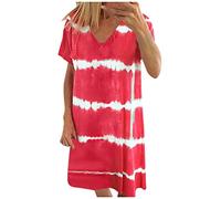 Ni_ka Robe Rayures Femme Grande Taille Robes Courtes Col V Sexy Women Dress Summer Casual Manches Courtes Dresses Long Tops T-Shirt Noir 5XL