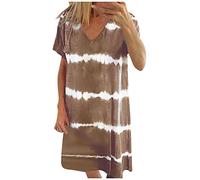 Ni_ka Robe Rayures Femme Grande Taille Robes Courtes Col V Sexy Women Dress Summer Casual Manches Courtes Dresses Long Tops T-Shirt 5XL Kaki