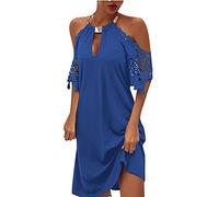 Ni_ka Robe Sexy Grande Taille Robes Courte à Manches Courtes Et éPaules DéNudéEs Chic Dress Femmes éTé Noir Rouge Taille S à 5XL, Ni_kadress44593, Bleu