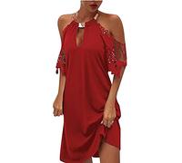 Ni_ka Robe Sexy Grande Taille Robes Courte à Manches Courtes Et éPaules DéNudéEs Chic Dress Femmes éTé Noir Rouge Taille S à 5XL, (Ni_kadress44593)
