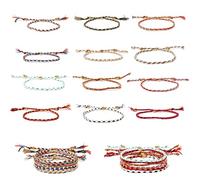 Niaciswe 12 Pièce Bracelet D'amitié Bracelet Multi-Brins Tissé Bracelets Fille D'amitié Tressés Manuel Tressé Bracelet D'amitié Colorés avec Cordon Réglable pour Mains et Chevilles Multicolore
