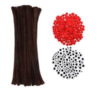 Niaciswe 150 Pièces Fils Chenille Kit Marron Fil Chenille Cure Pipes 200 Pièces Pompon Rouge Bricolage 150 Pièces Yeux Mobiles Autocollants Kit de Bricolage Noel pour Artisanat DIY Noël