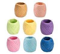 Niaciswe Raphia Couleur 8 Rouleaux Raffia Couleur Raphia Naturel Ruban Raphia Papier Ruban de Raphia Ficelle en Papier Rafia Naturel Bobine Raphia à Crocheter pour Emballage Cadeau Boite 8 Couleurs