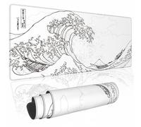NIAEIAIE Kanagawa Grand Tapis de Souris de Jeu Japonais avec Base en Caoutchouc antidérapant de 3 mm d'épaisseur, Grand Tapis de Clavier imperméable avec Bords Cousus, 80 x 30 cm, Blanc