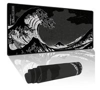 NIAEIAIE Tapis de souris de jeu japonais noir The Great Wave Off Anime XL Extended Kanagawa 3 mm d'épaisseur, base en caoutchouc antidérapant, imperméable, grand tapis de clavier pour bureau, maison,