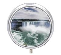 Niagara Falls Pilulier à 3 compartiments avec miroir pour sac à main et poche, organiseur de médicaments de voyage, récipient à médicaments quotidien, boîte à médicaments ronde en métal